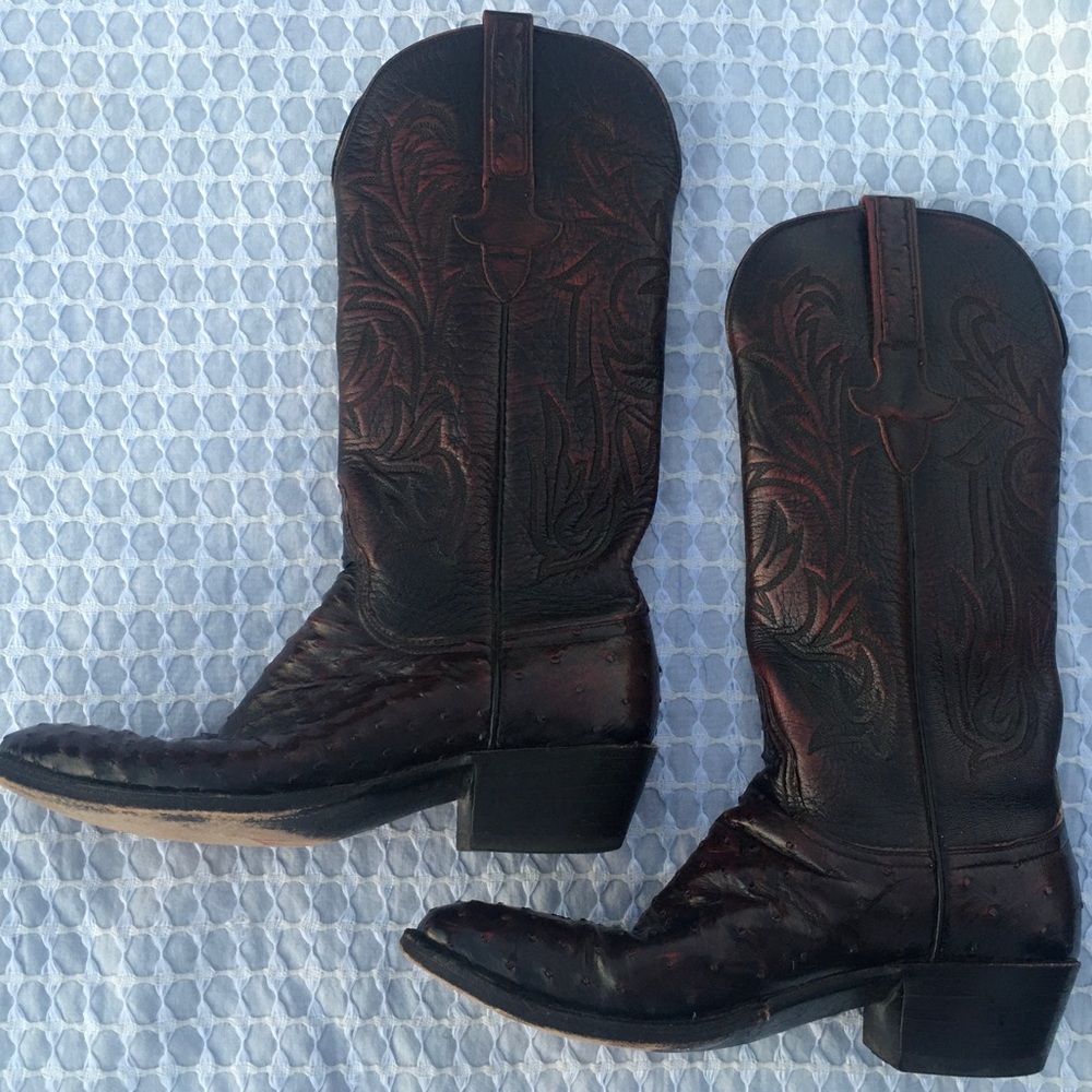 Full Quill Ostrich Boots - Black Cherry - 7.5 D